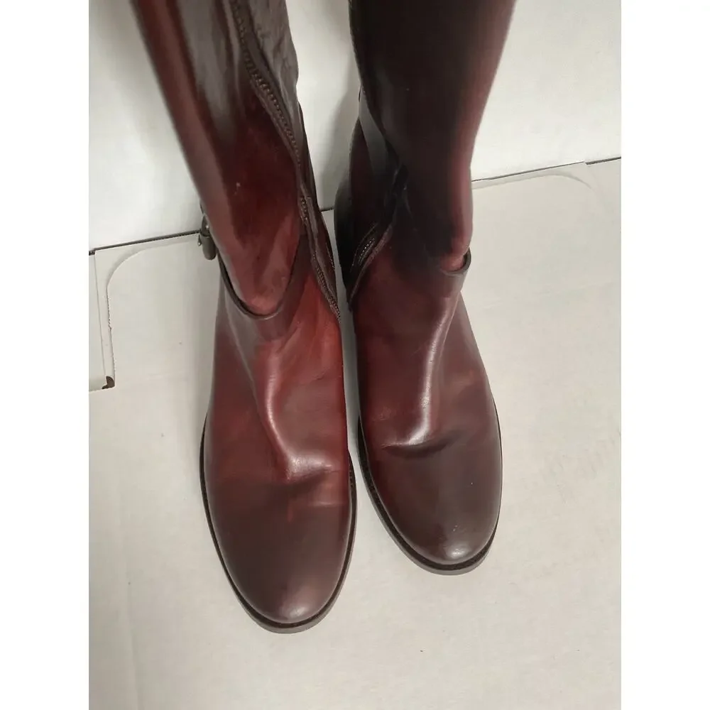 Frye - Melissa - Moto/Riding Tall boots - Redwood Brown Distressed Leather - 8B